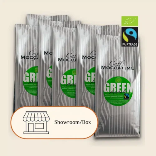 Moccatime Green Attitude Økologisk Fairtrade espressobønner. Kaffeklip med 6 kilo kaffe til afhentning i showroom eller pakkebox.
