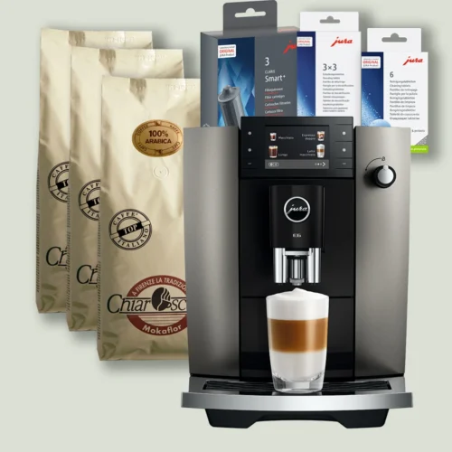 Jura E6 (ED) pakketilbud med plejeprodukter og 3 kg kaffe