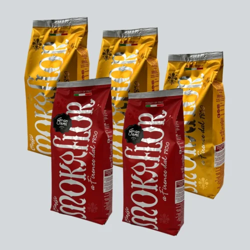 5 kg Mokaflor Mix-kaffepakke med 3 kg Mokaflor Gold og 2 kg Mokaflor Gran Crema