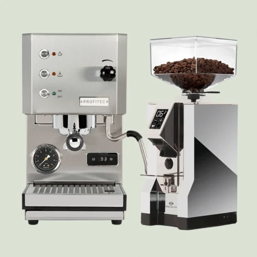 Profitec GO brushed stainless steel og Eureka Specialitá i chrome